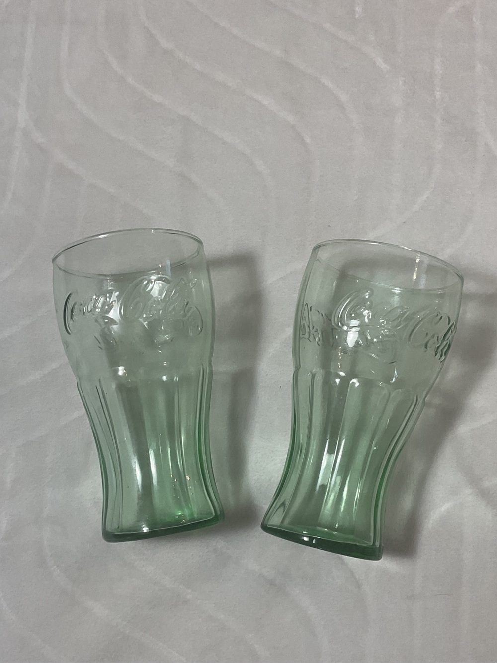 Coca Cola Georgia Green Embossed Glass Tumbler Pair